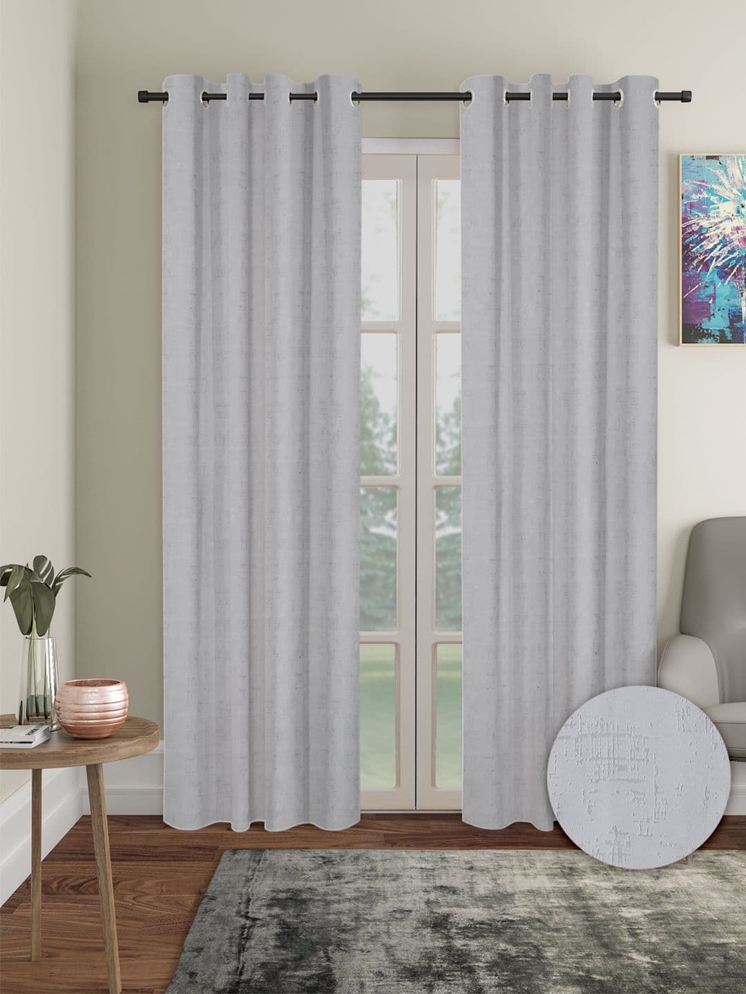 Cortina Grey 2 Pieces Black Out Long Door Curtains - view 1