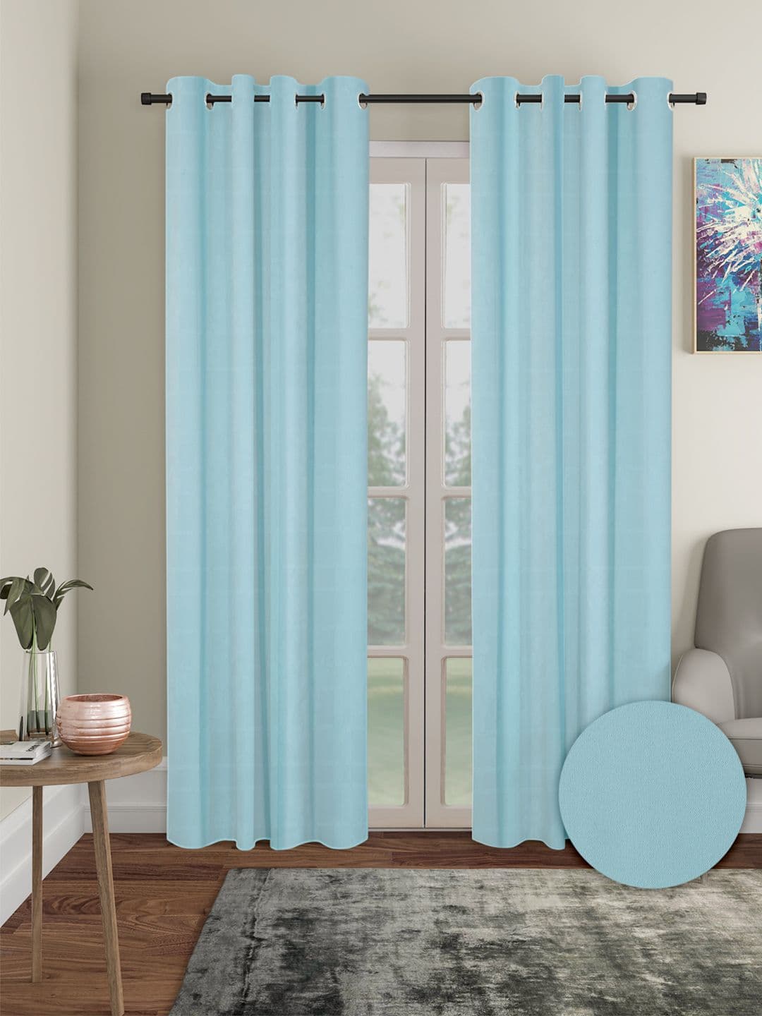 Cortina Blue 2 Pieces Black Out Door Curtains - view 1