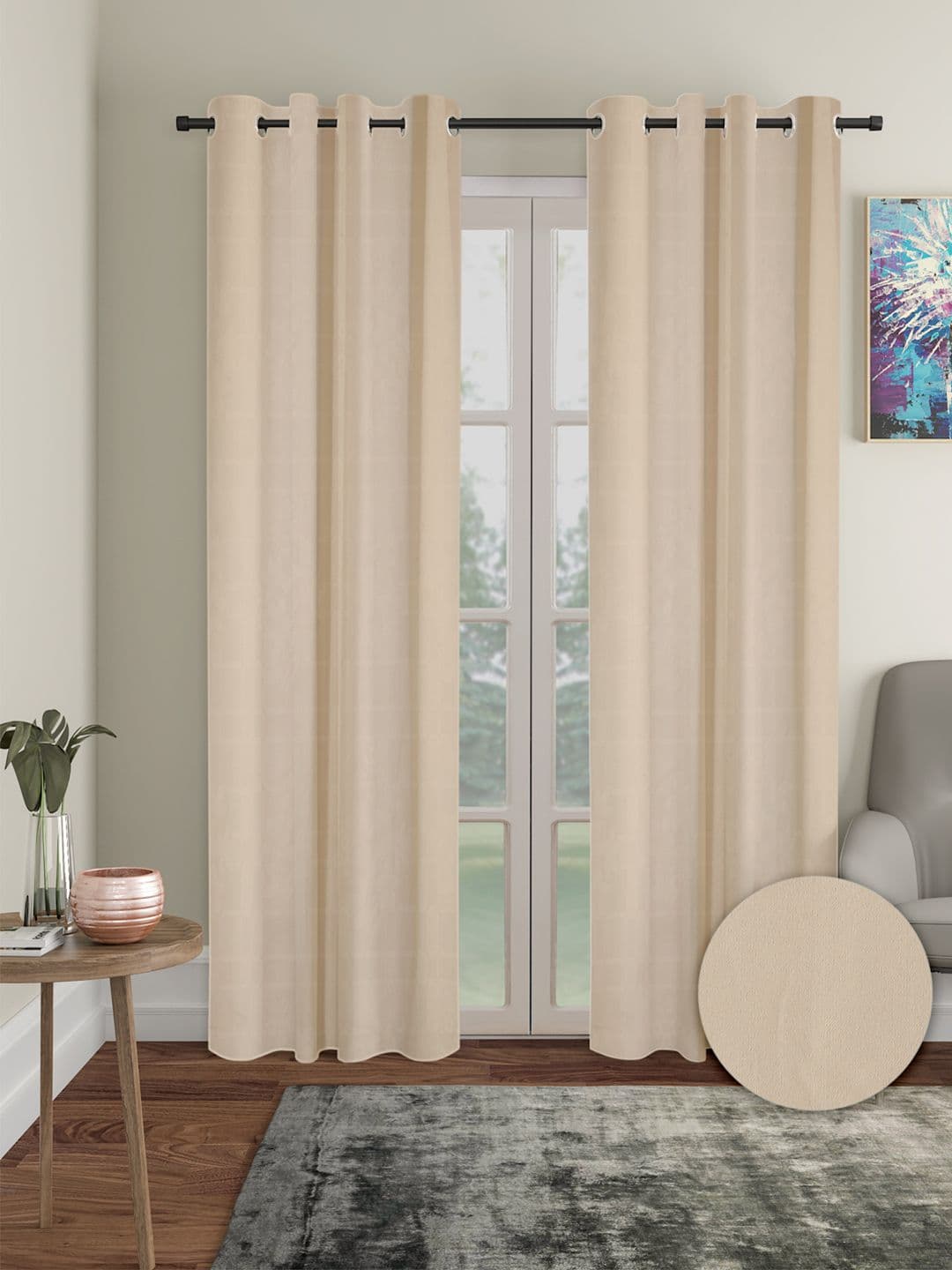 Cortina Cream-Coloured 2 Pieces Black Out Door Curtains - view 1