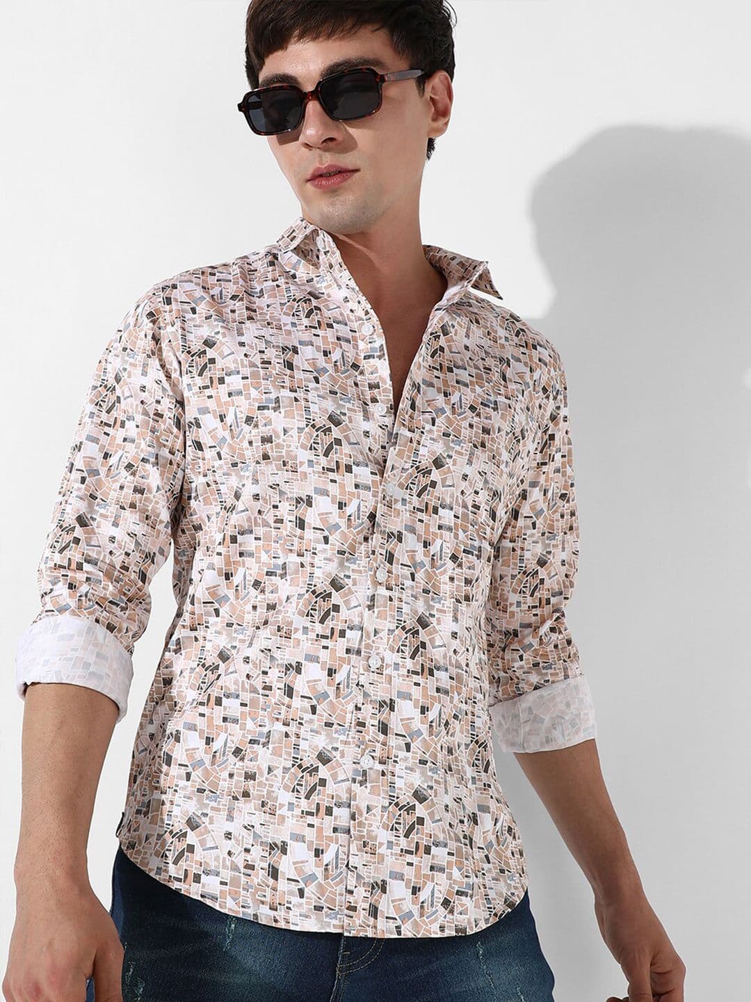 CAHOOT Beige Classic Geometric Printed Cotton Casual Shirt - view 1