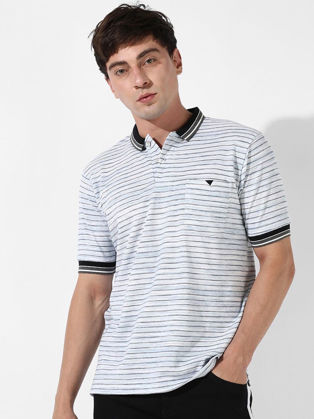CAHOOT White & Black Striped Round Neck Cotton T-shirt - view 1
