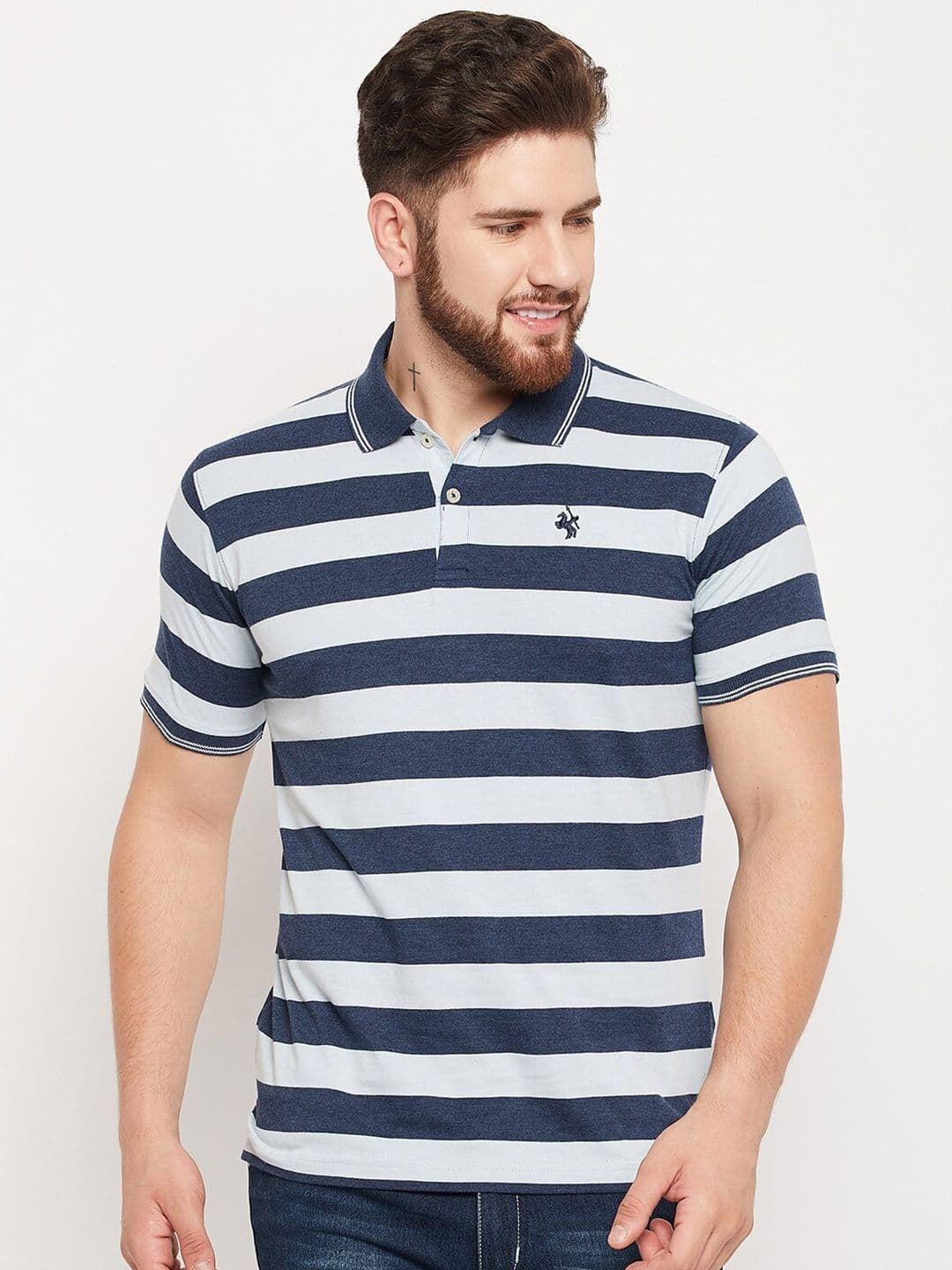 Cantabil Striped Polo Collar Short Sleeves Cotton T-shirt - view 1