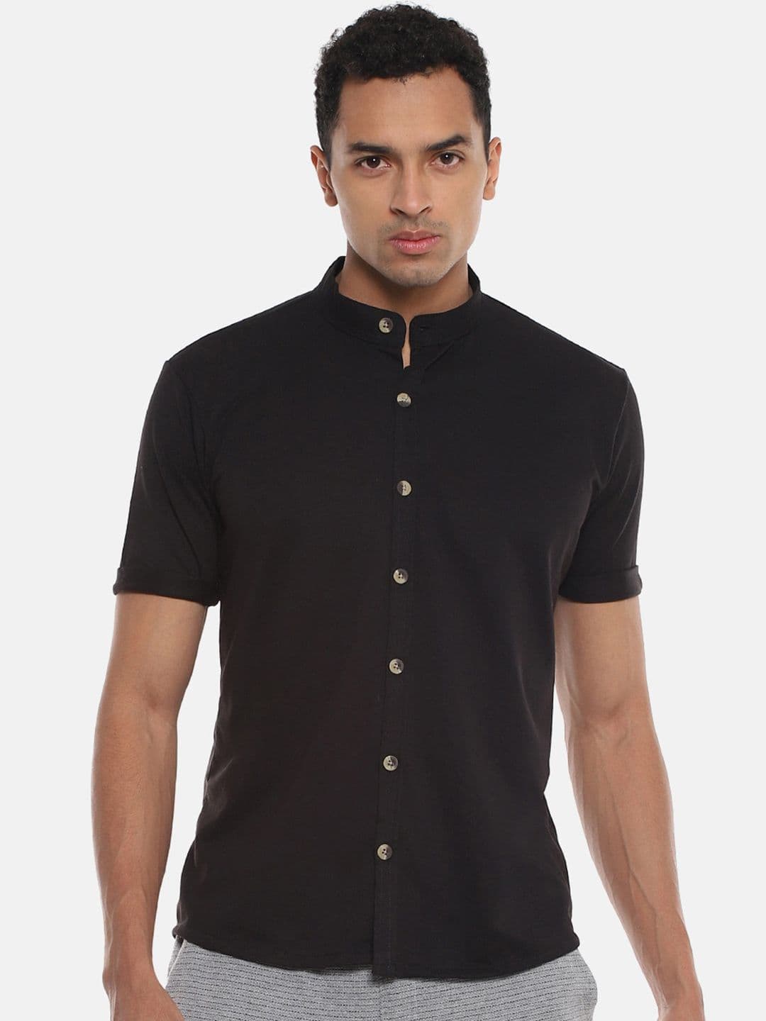 CAHOOT Black Classic Band Collar Cotton Casual Shirt - view 1