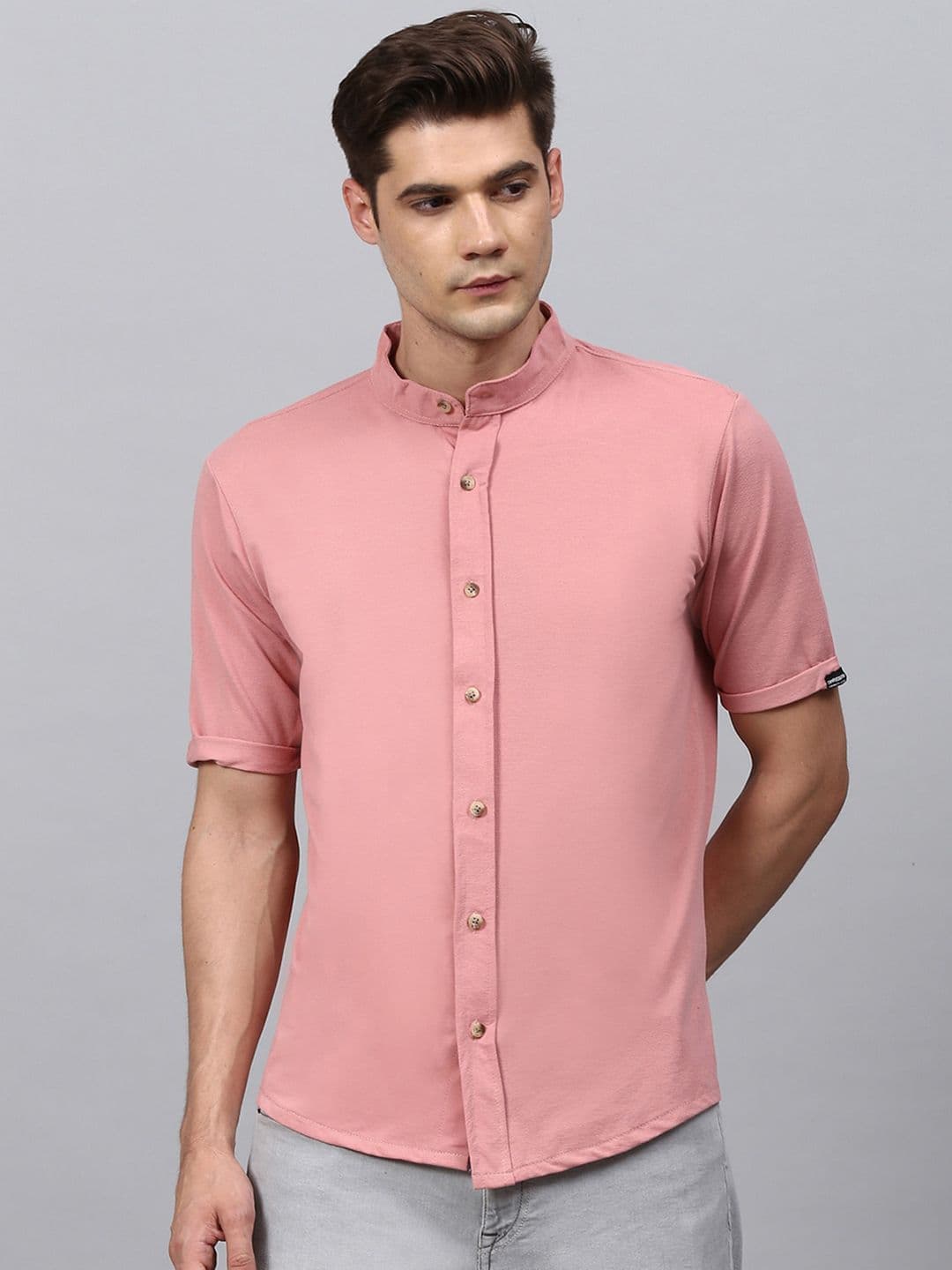 CAHOOT Pink Band Collar Classic Cotton Casual Shirt - view 1