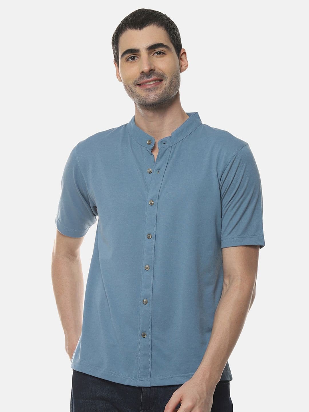 CAHOOT Blue Band Collar Classic Cotton Shirt - view 1