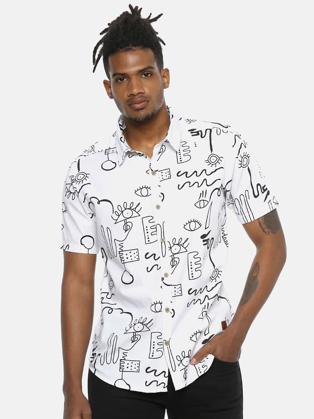 CAHOOT White Graphic Printed Classic Cotton Casual Shirt - view 1