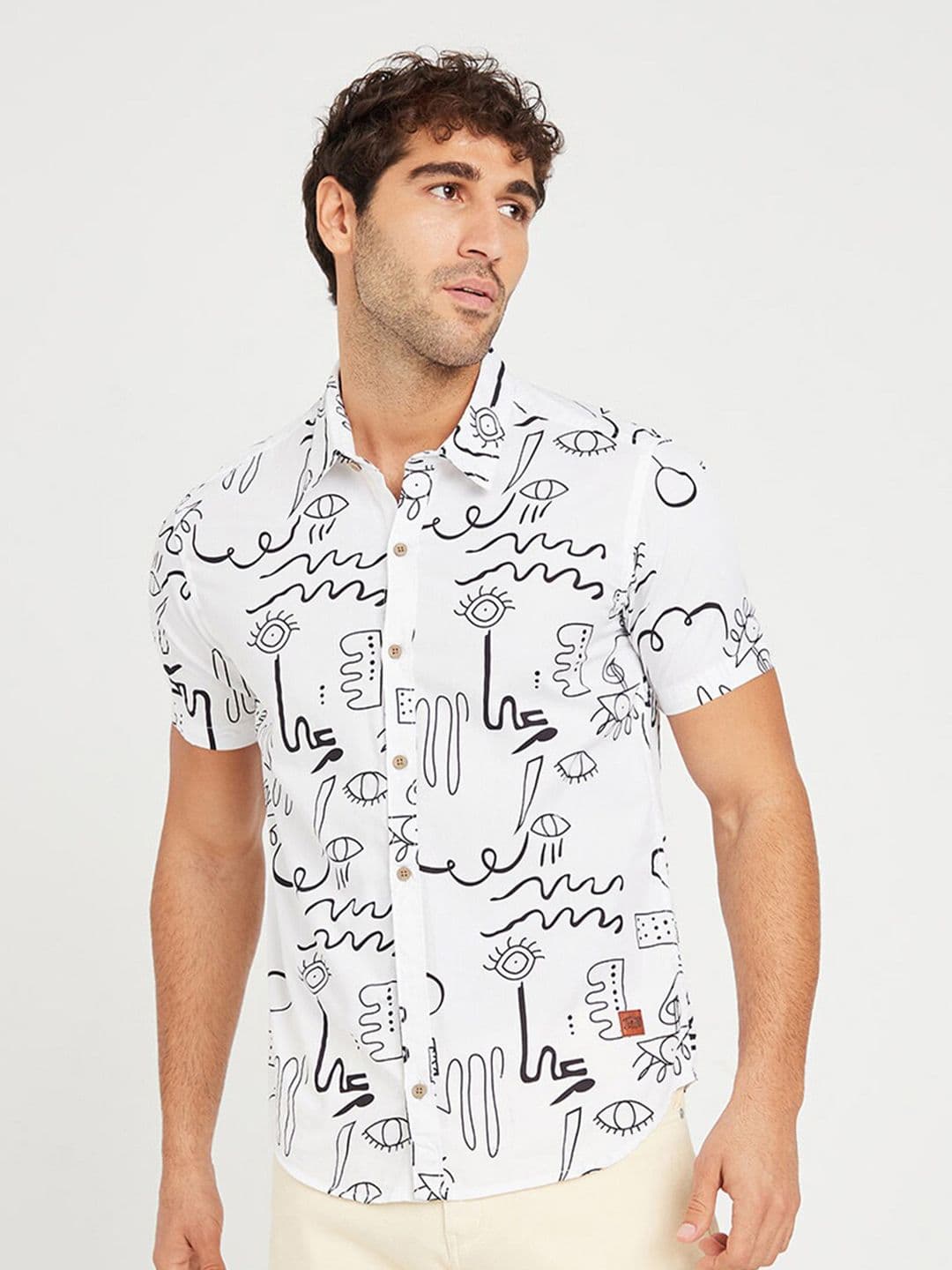 CAHOOT White Classic Opaque Printed Cotton Casual Shirt - view 1