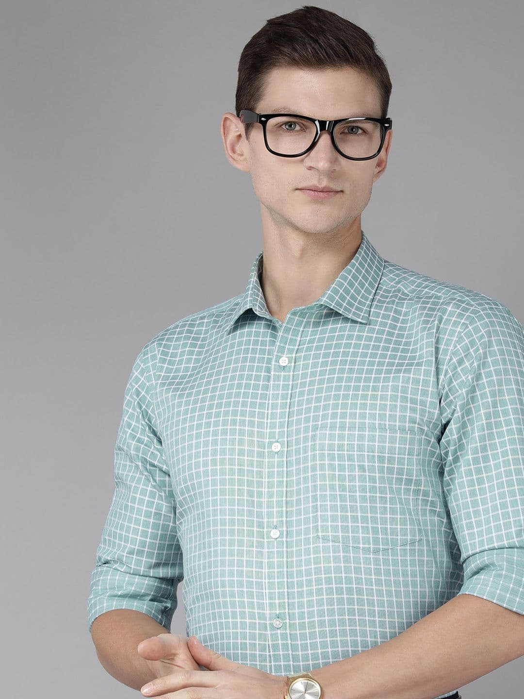 Park Avenue Men Pure Cotton Slim Fit Grid Tattersall Checks Opaque Formal Shirt - view 1
