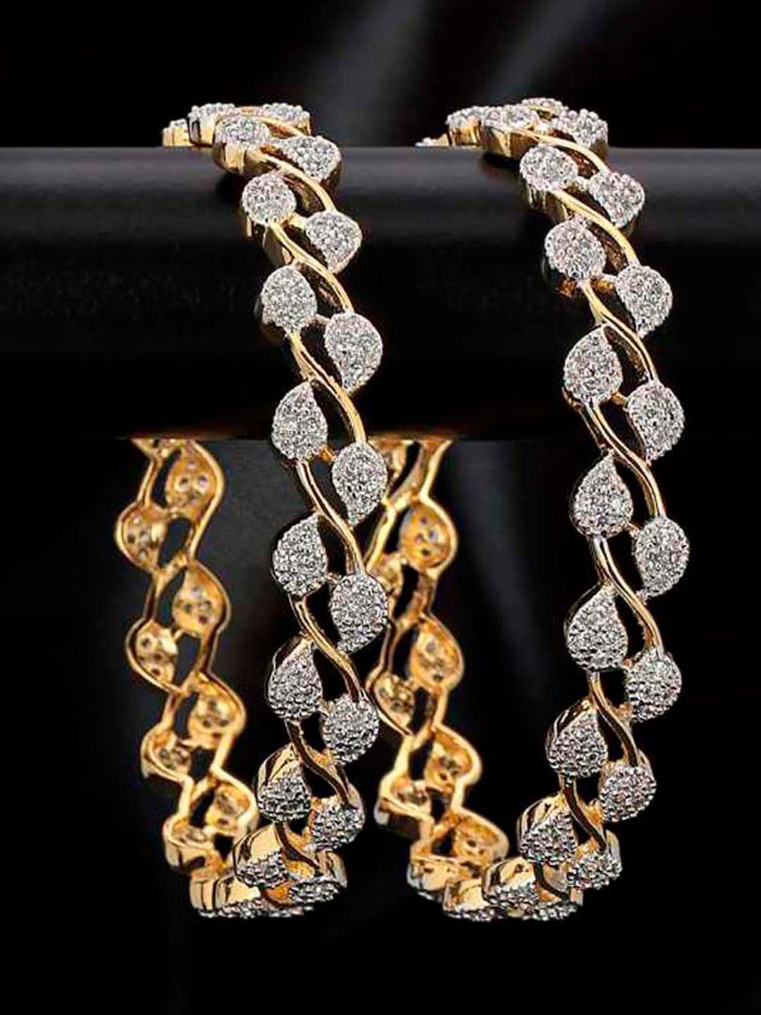 YouBella Set of 2 Silver-Toned & Gold-Toned Stone-Studded Bangles - view 1