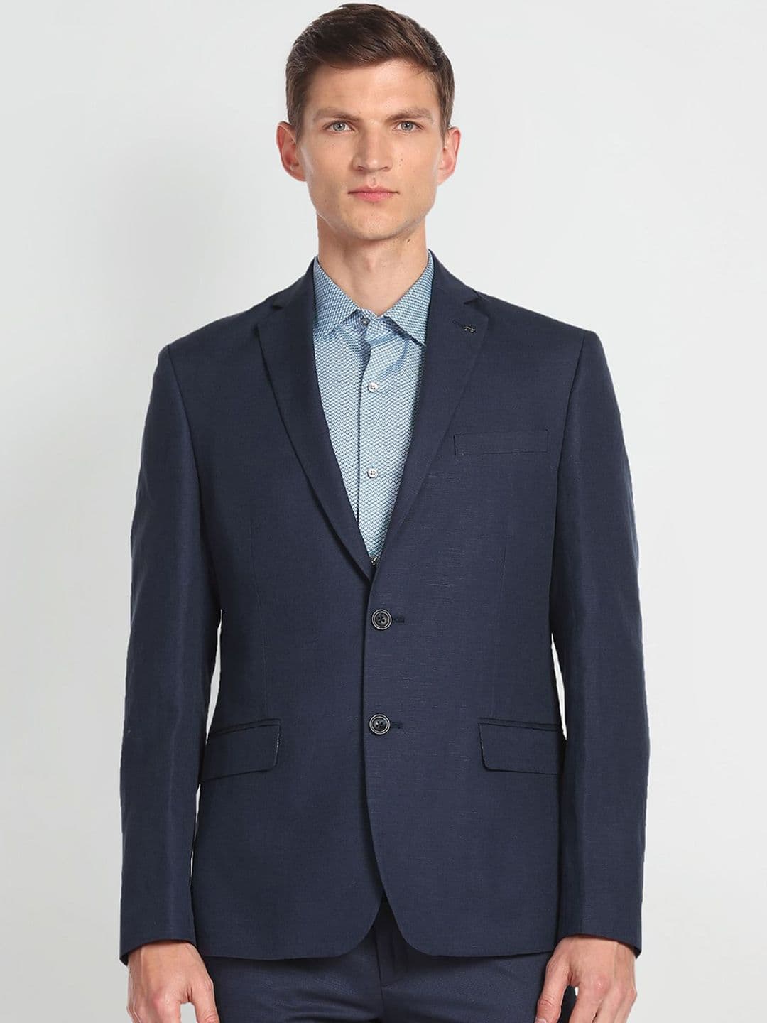 Arrow Notched Lapel Collar Single-Breasted Linen Cotton Formal Blazer - view 1