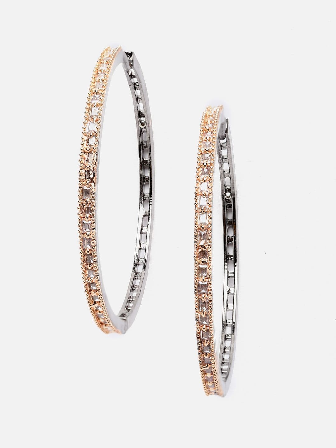 Aazeen Rose Gold-Plated Circular American Diamond Hoop Earrings - view 1