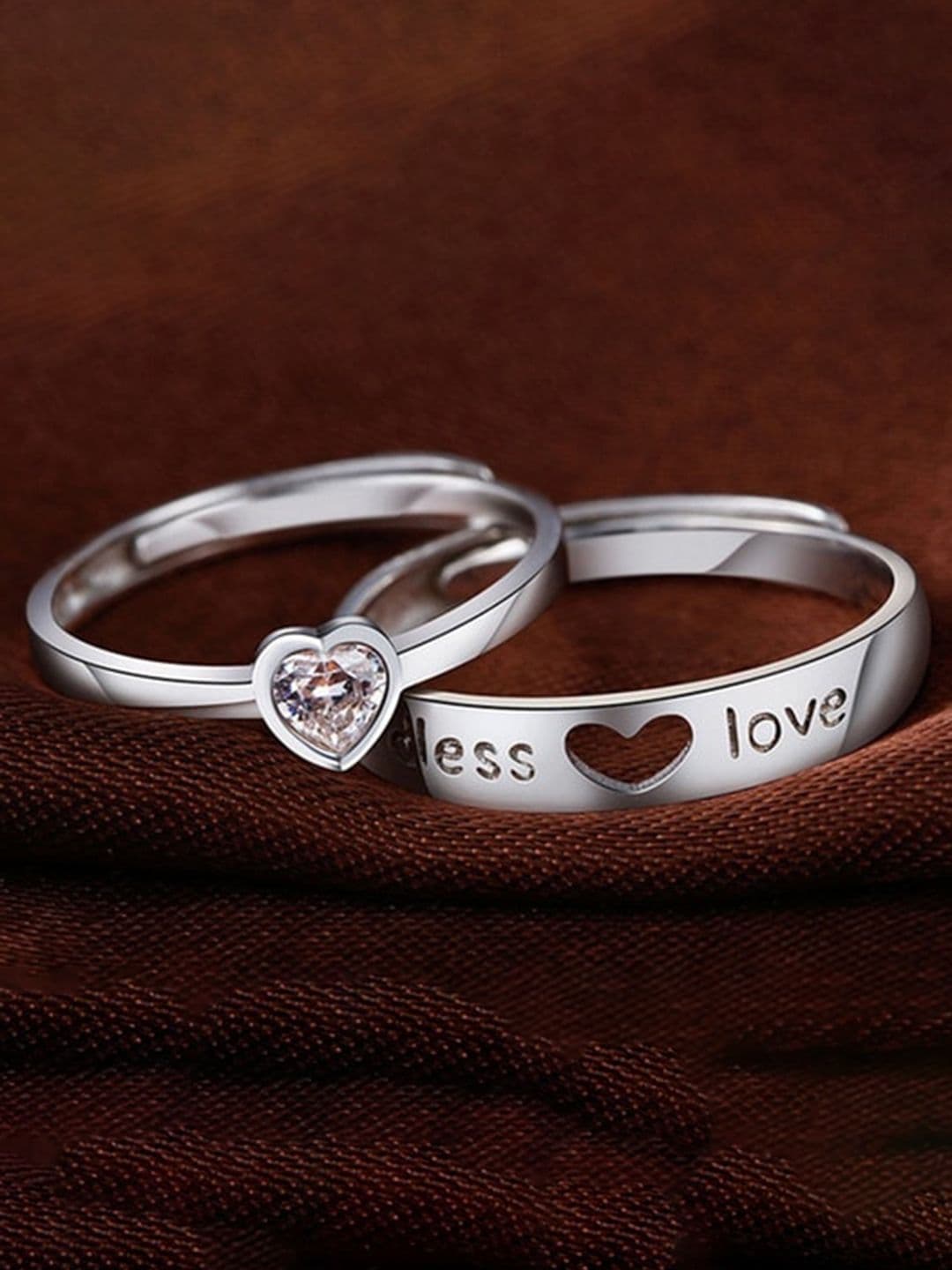 KARISHMA KREATIONS Silver-Plated AD-Studded Adjustable Couple Rings - view 1