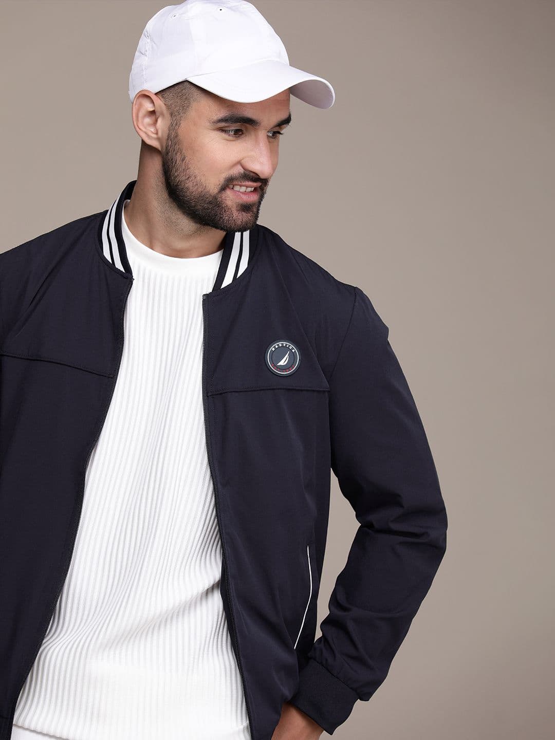 Nautica Men Solid Varsity Jacket - view 1