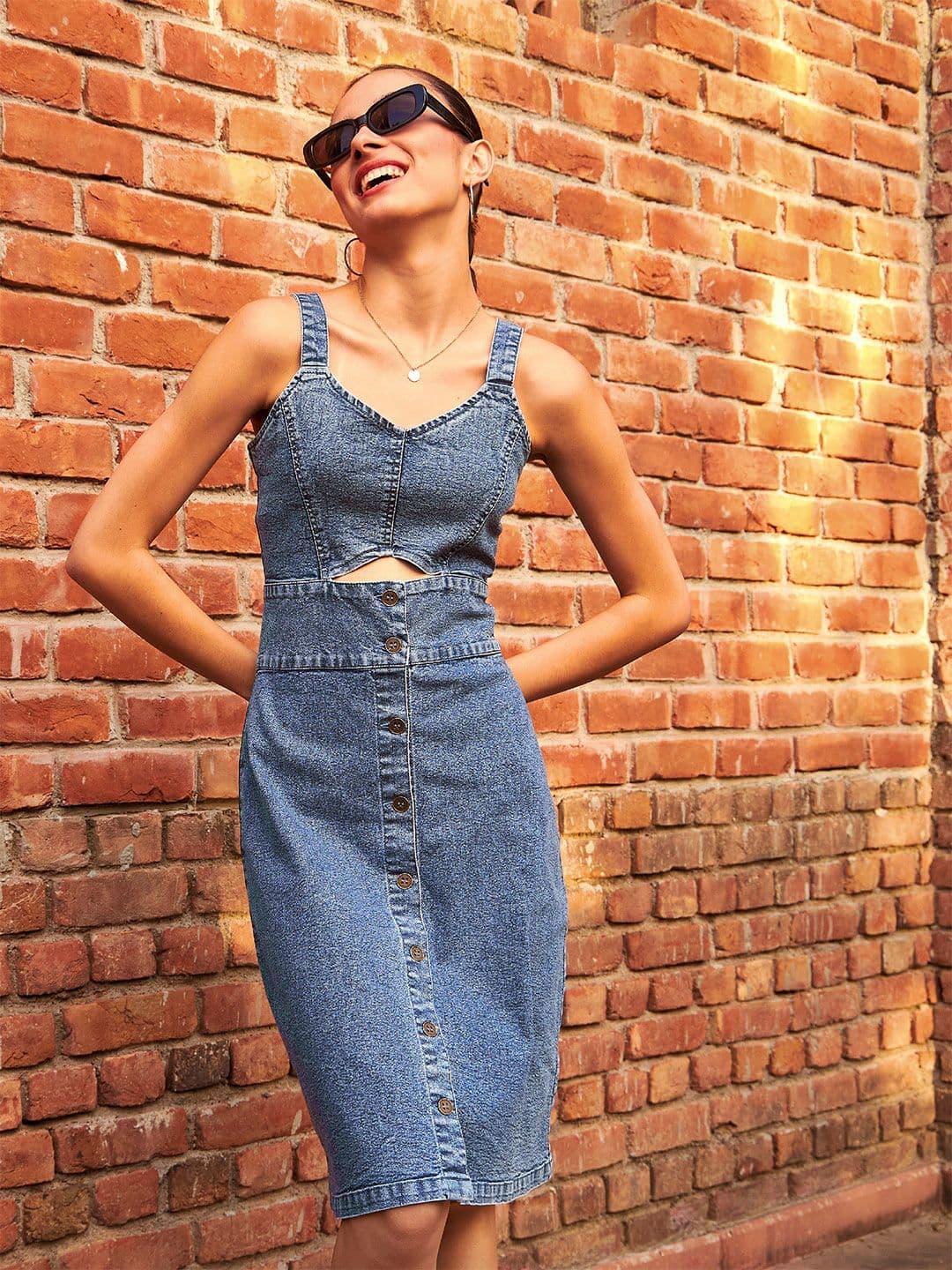 SASSAFRAS Blue Cut-Out Denim Sheath Dress - view 1