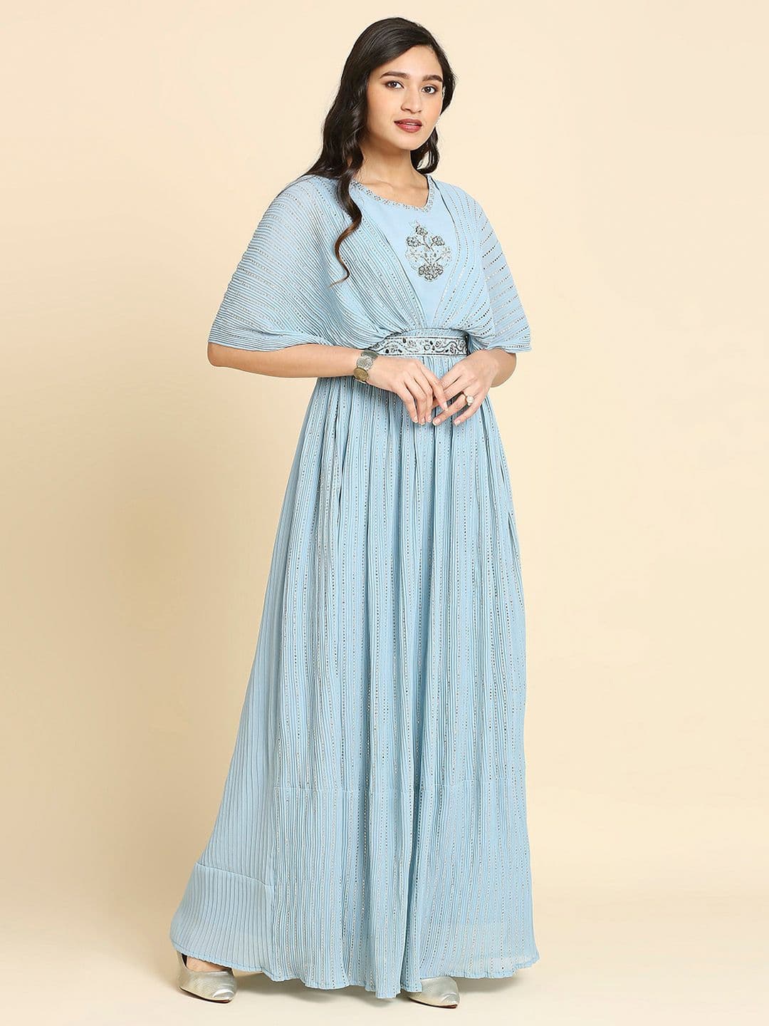 MADHURAM Embellished Embroidered Fit & Flare Ethnic Dress With Belt - view 1