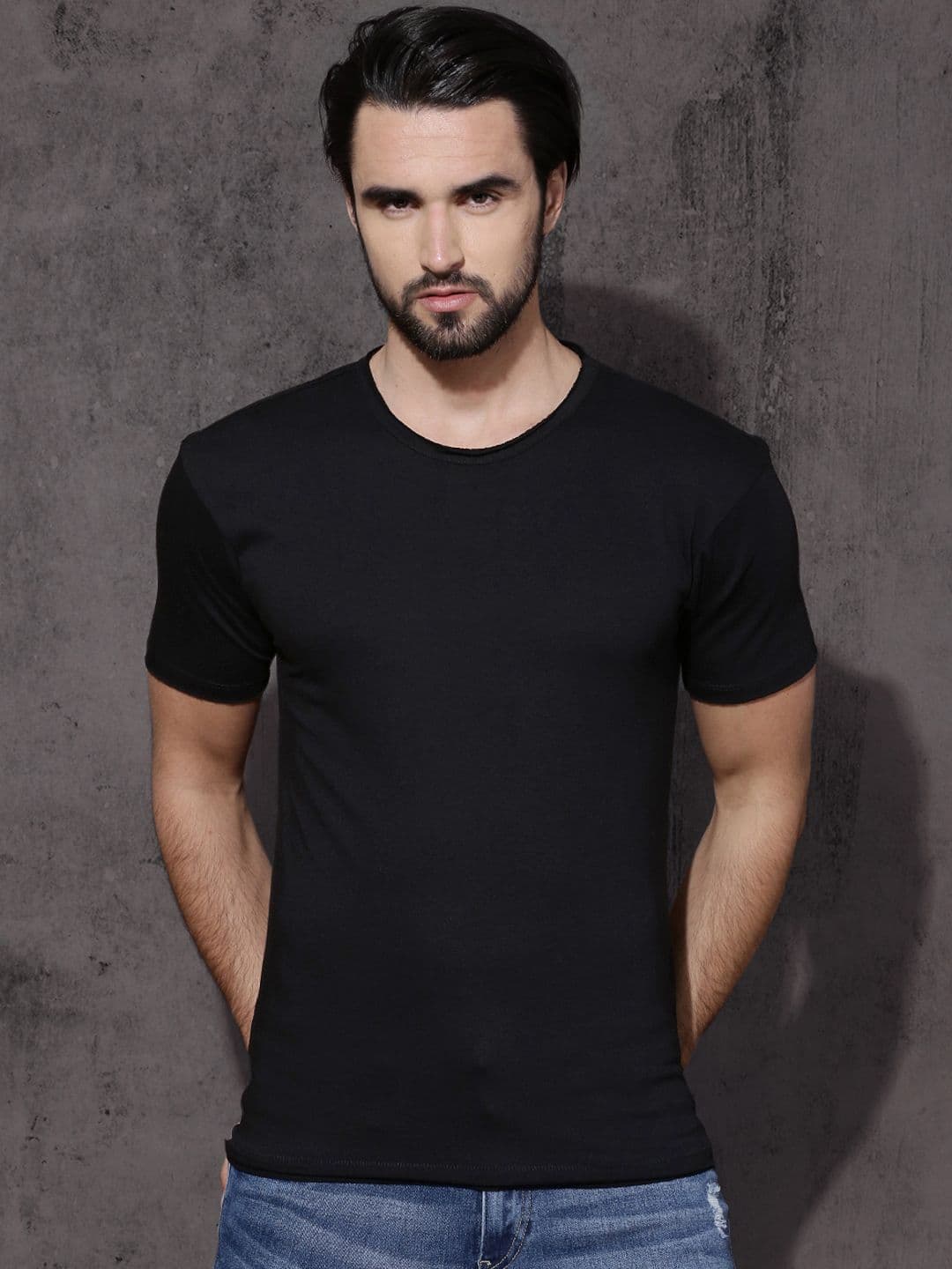 Roadster Men Black Solid Round Neck Pure Cotton T-shirt - view 1