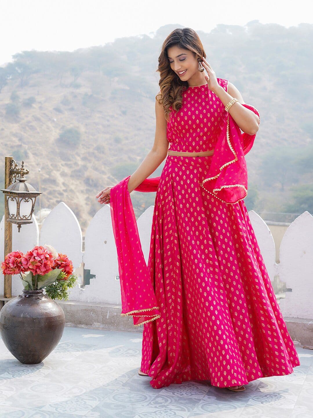 KALINI Foil Printed Ready to Wear Lehenga Choli With Dupatta - view 1