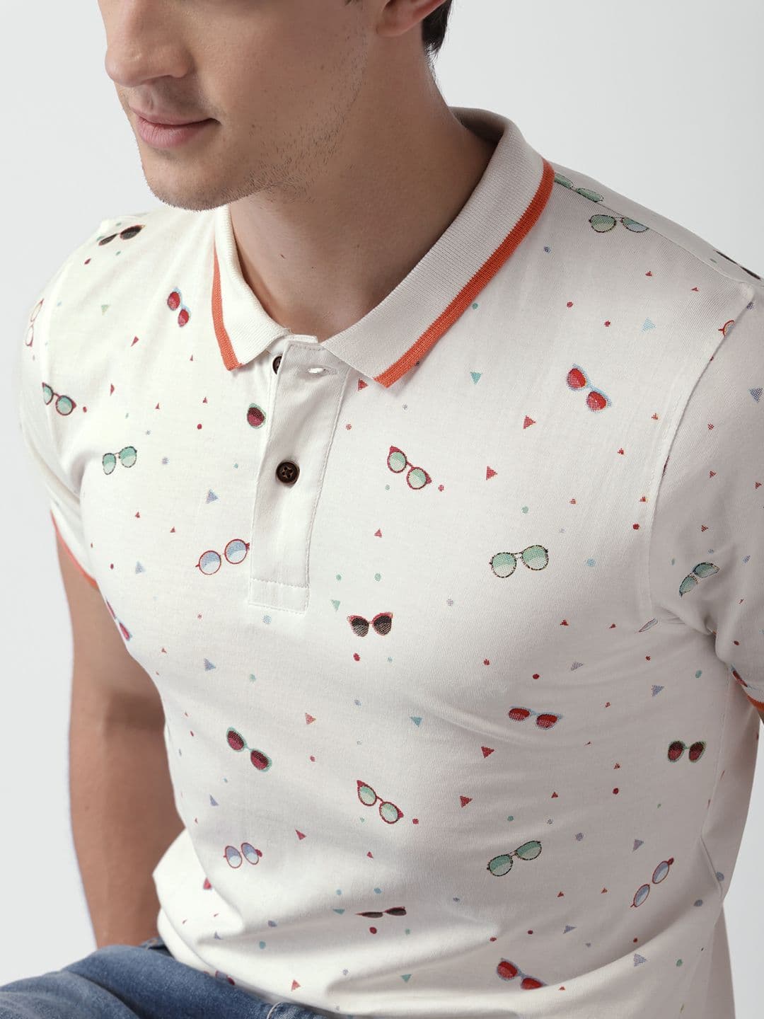 Mast & Harbour Mast Harbour Men White Printed Polo Pure Cotton T-shirt - view 1