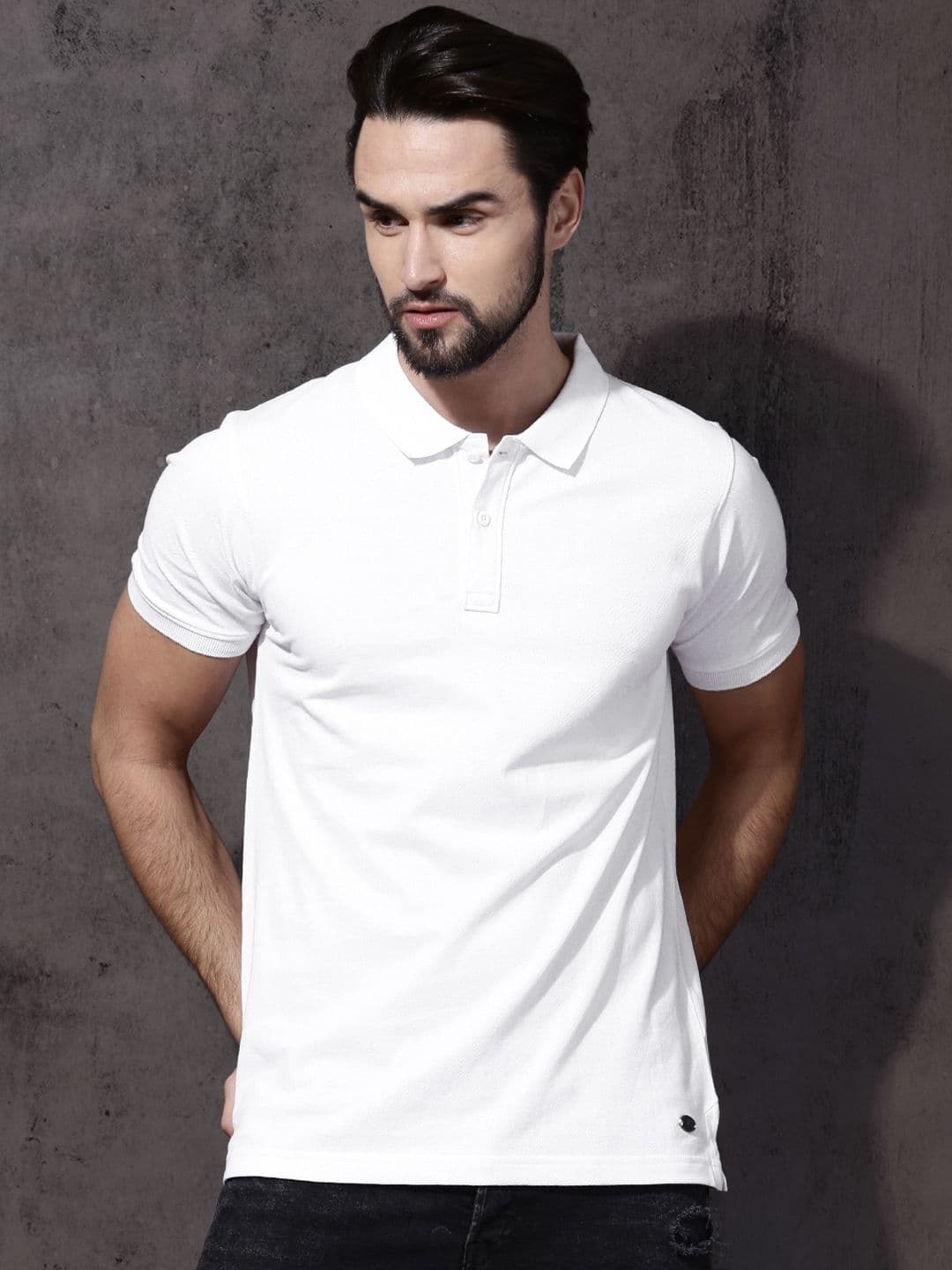 Roadster Men White Polo Collar T-shirt - view 1