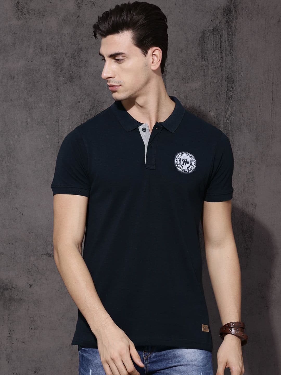 Roadster Men Navy Blue Solid Polo Collar Cotton T-shirt - view 1