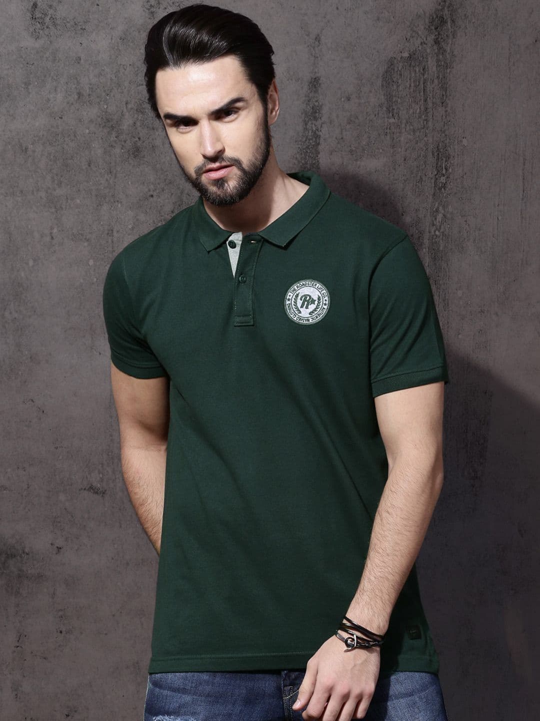 Roadster Men Green Solid Polo Collar Cotton T-shirt - view 1