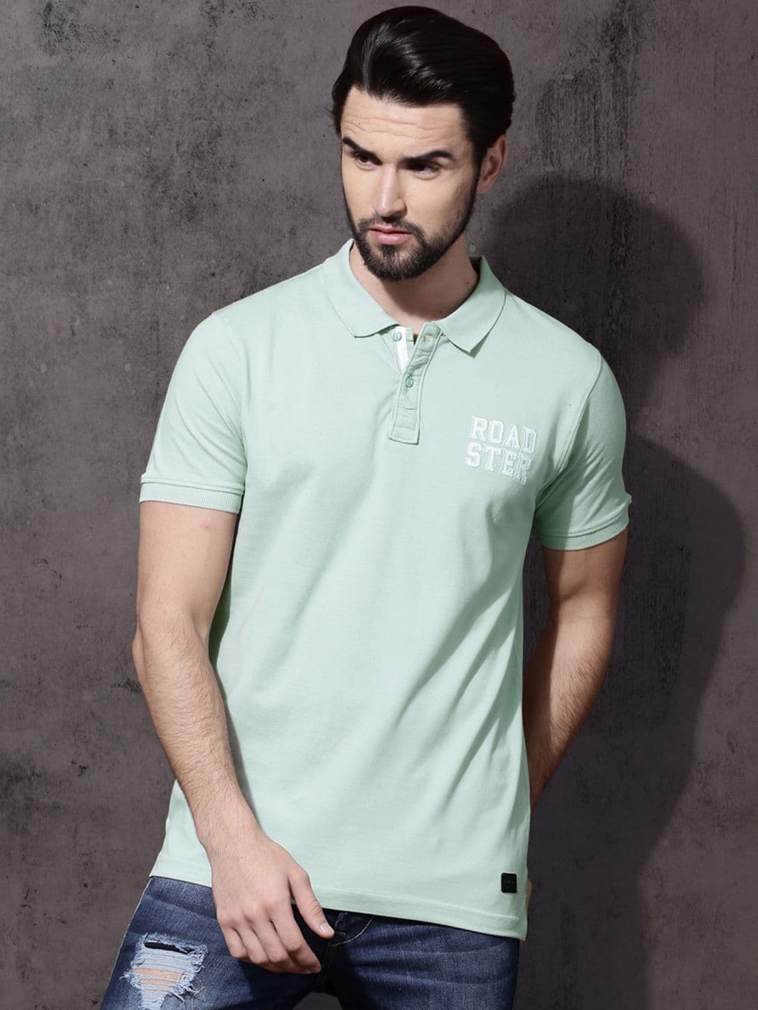 Roadster Men Green Solid Polo Collar Pure Cotton T-shirt - view 1
