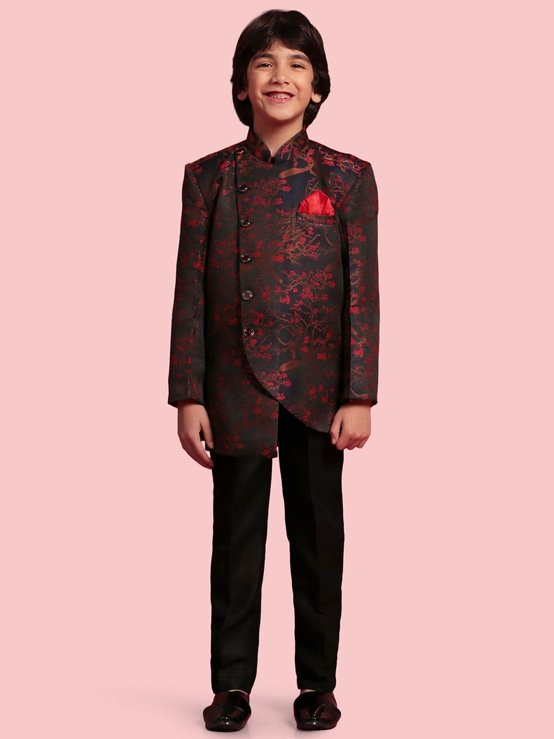 Aj DEZInES Boys Indo Western Floral Asymmetric Sherwani Set - view 1
