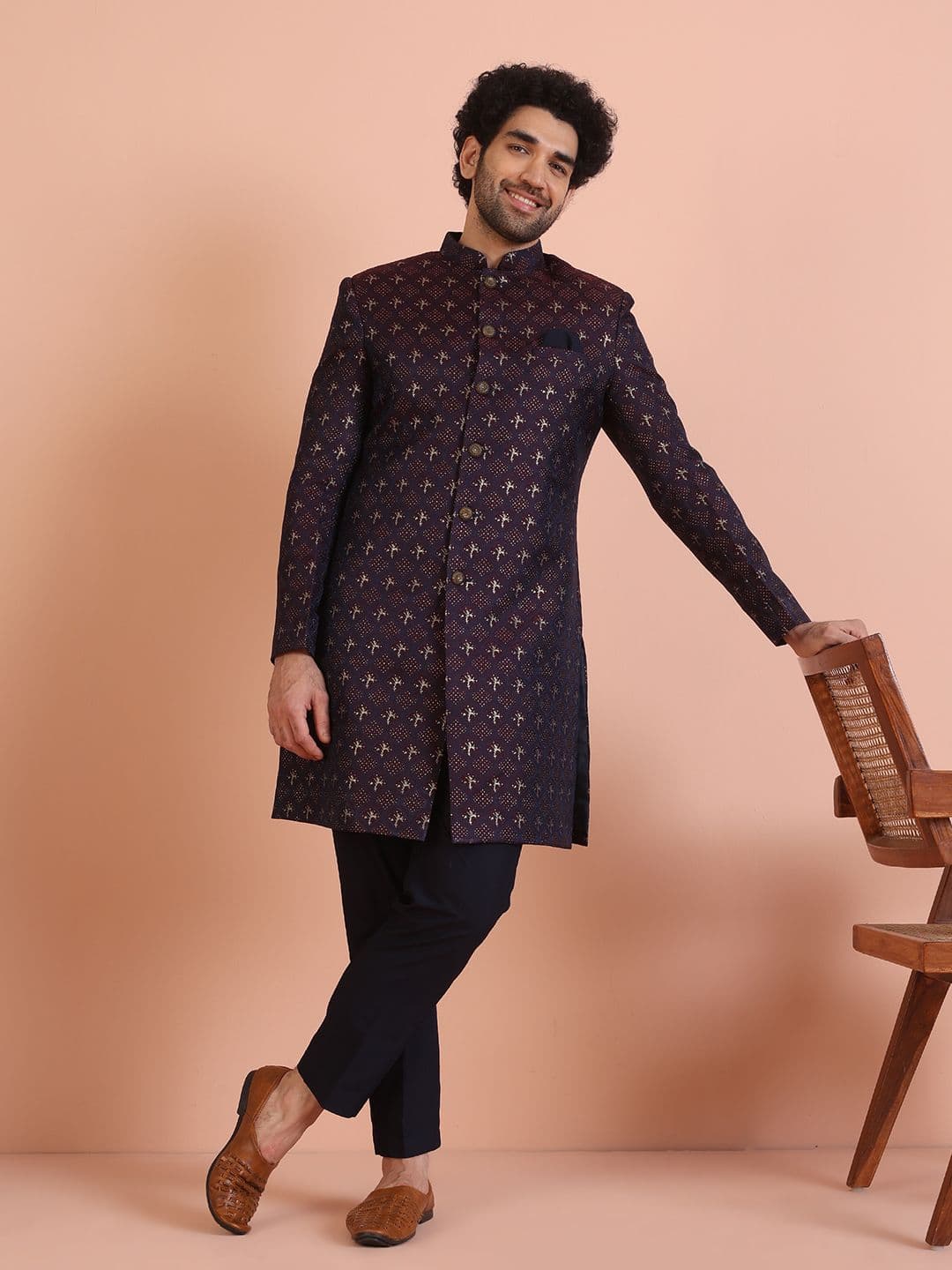 KISAH Men Cotton Indowestern Sherwani with Trousers Set - view 1