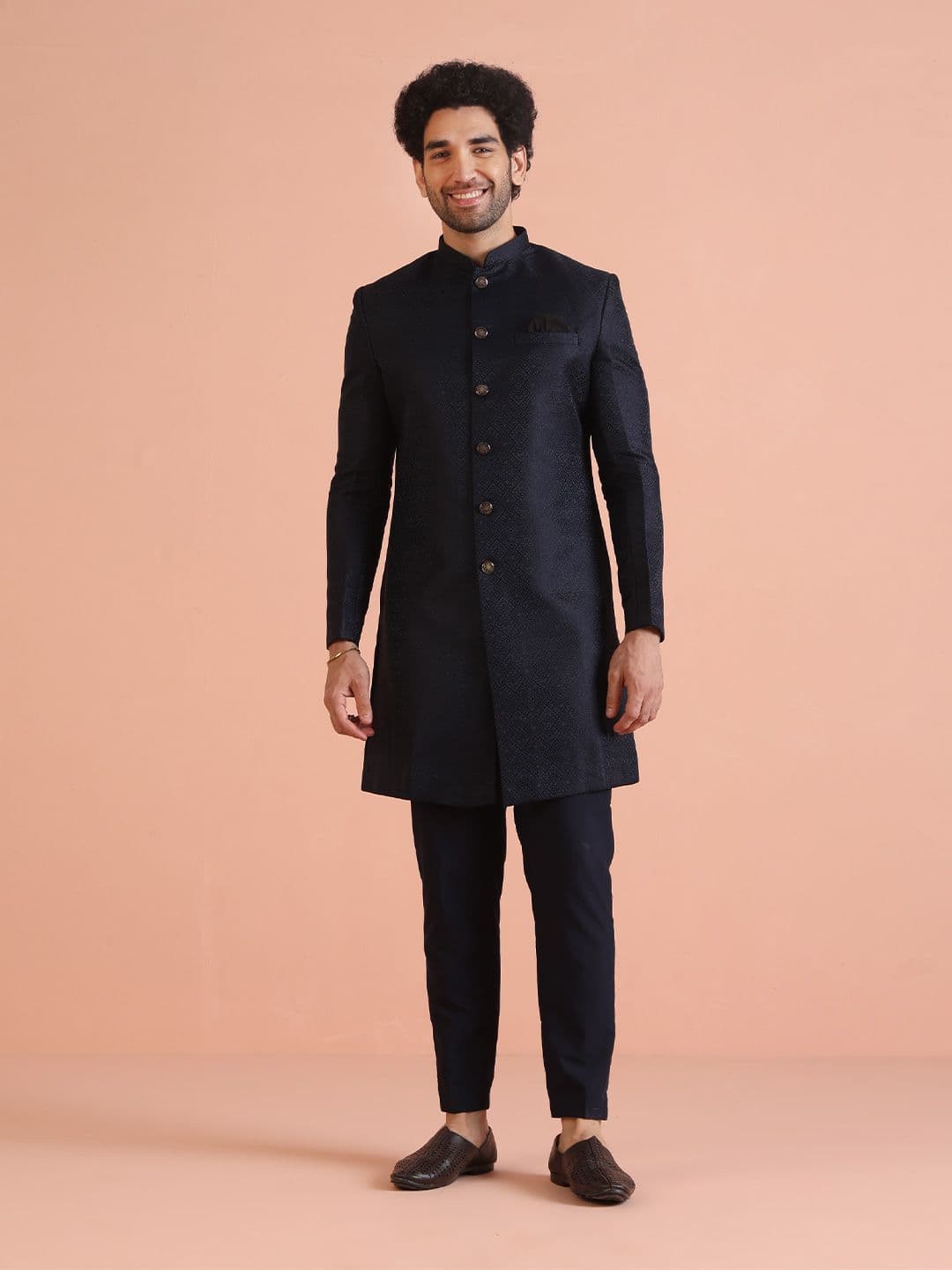 KISAH Men Self-Design Cotton Indowestern Sherwani Set - view 1