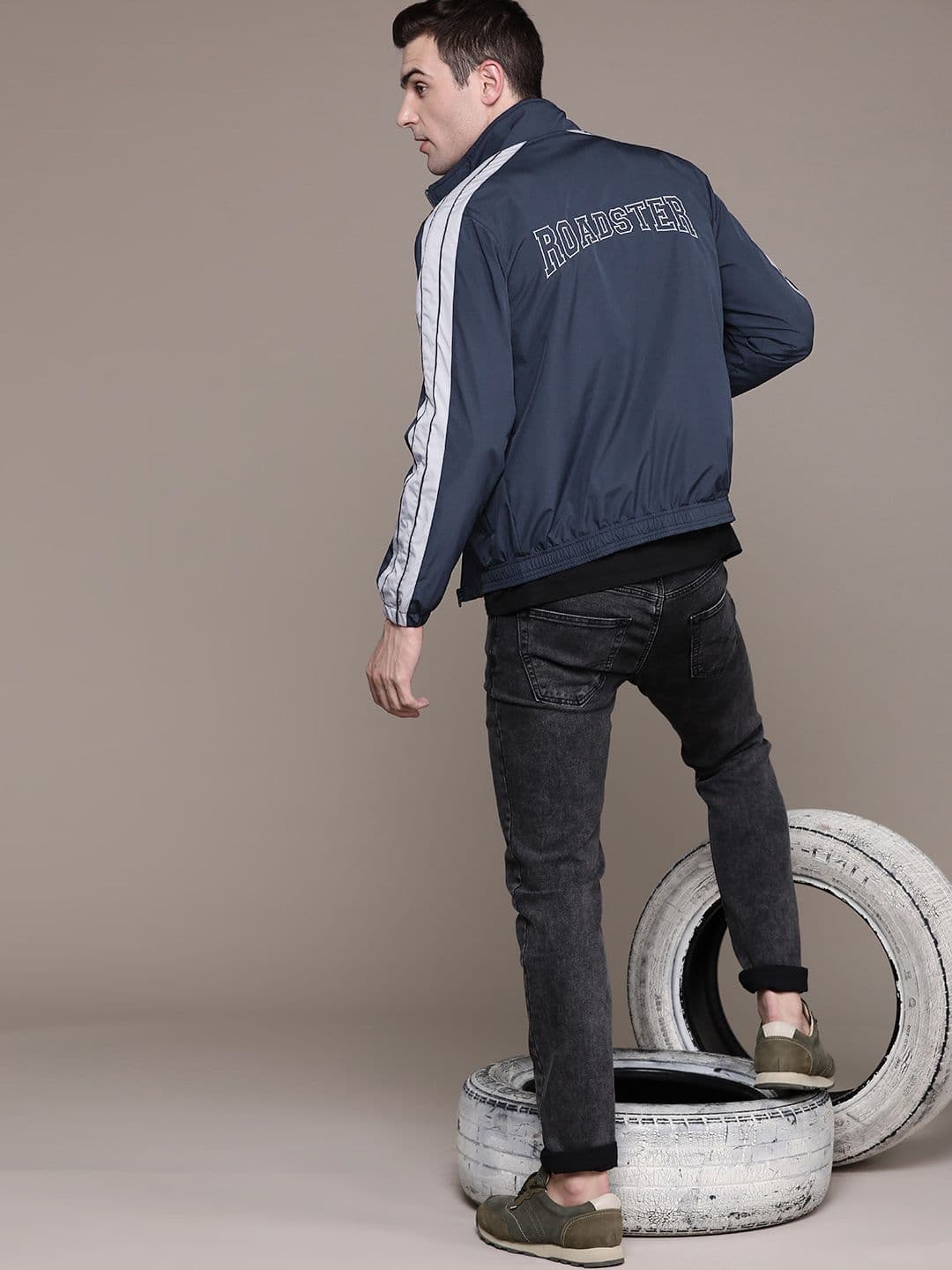 The Roadster Lifestyle Co. Solid Brand Logo Embroidered Varsity Jacket - view 1