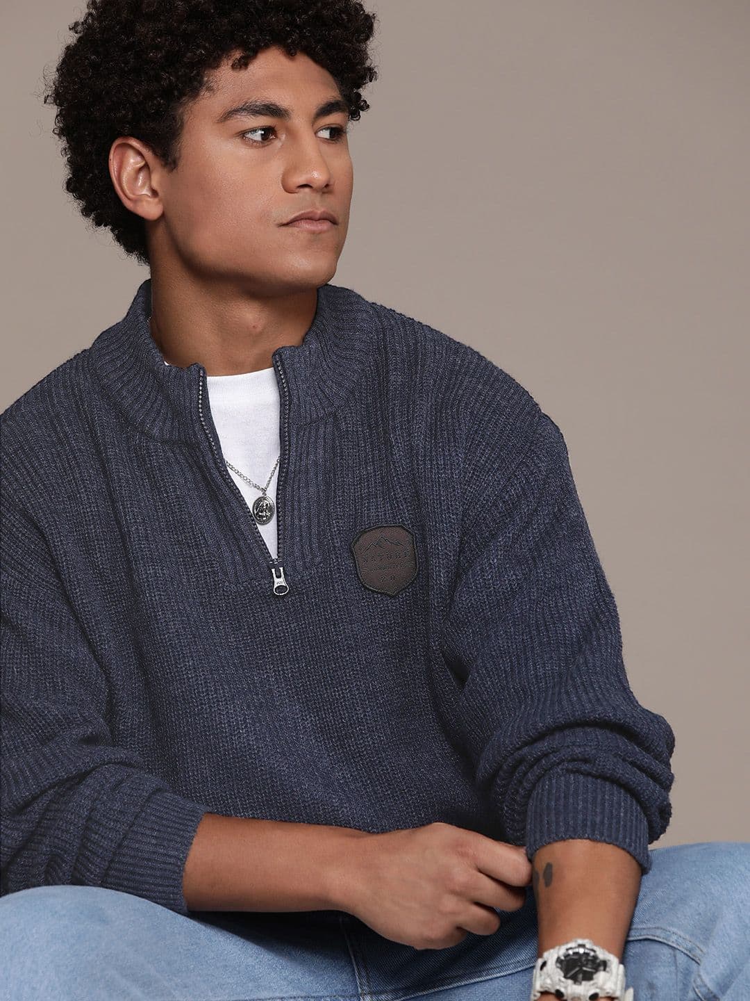 The Roadster Lifestyle Co. Solid Applique Detail Drop-Shoulder Sleeves Acrylic Pullover - view 1