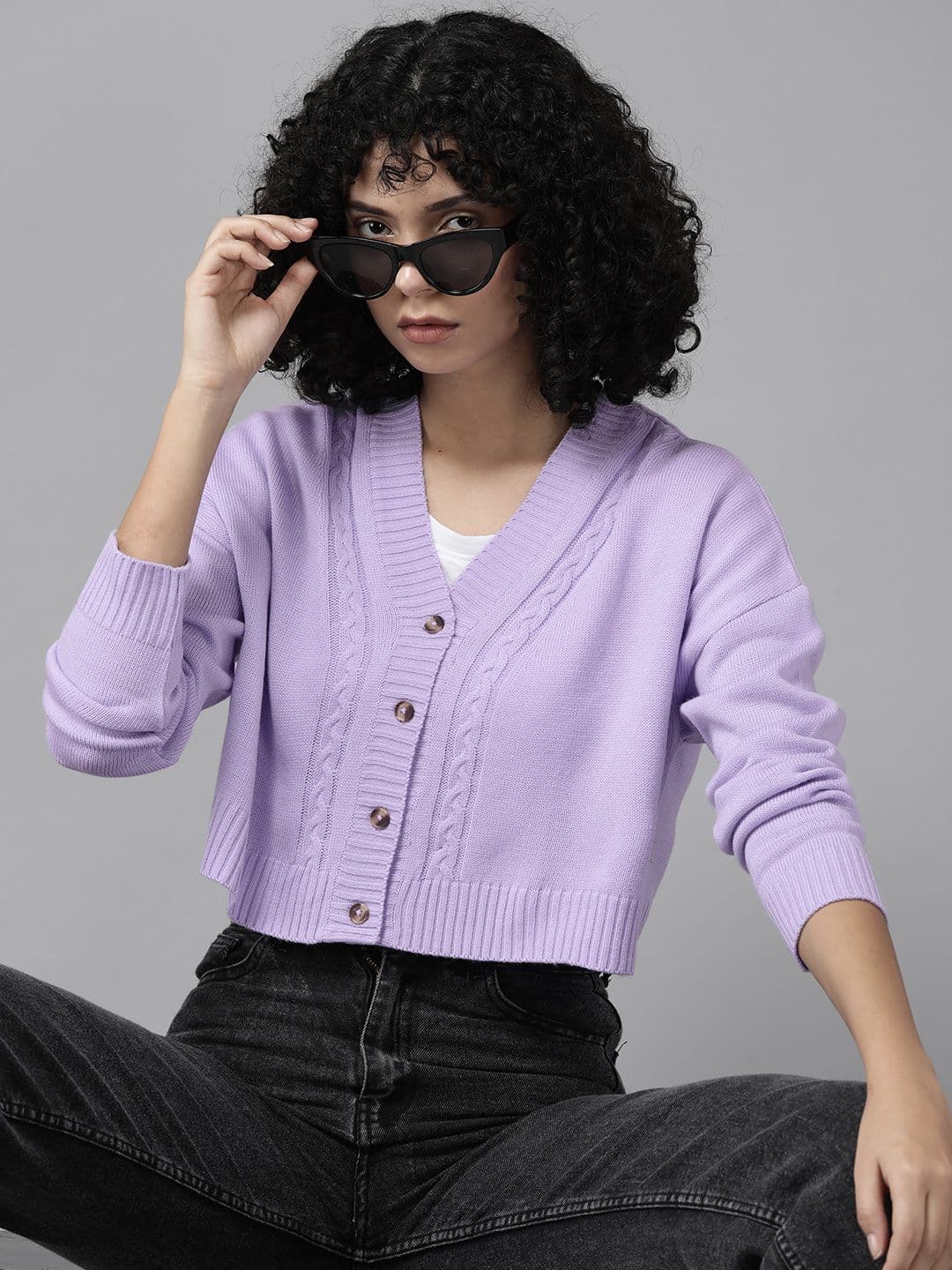 The Roadster Lifestyle Co. Cable Knit Crop Cardigan - view 1