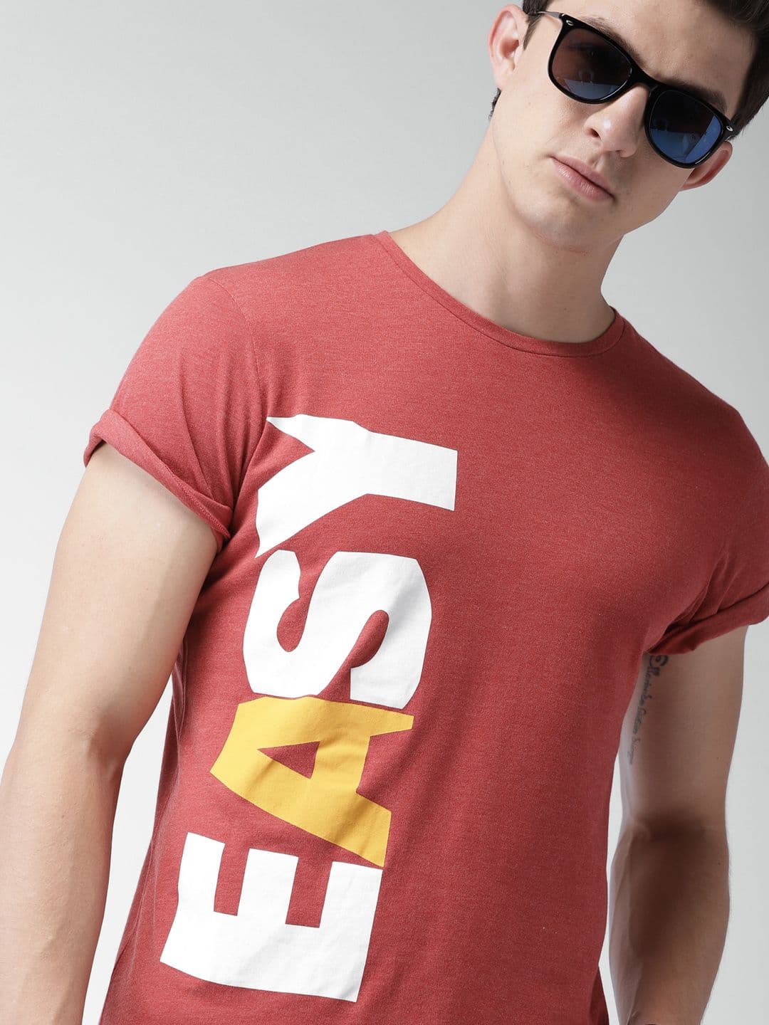 Mast & Harbour Men Rust Red Printed Round Neck T-shirt - view 1