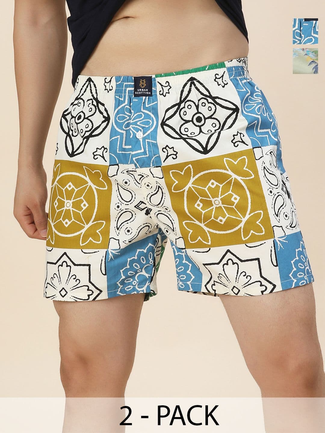 URBAN SCOTTISH Men Pack of 2 Mid-Rise Comfort Fit Printed Pure Cotton Boxers - view 1