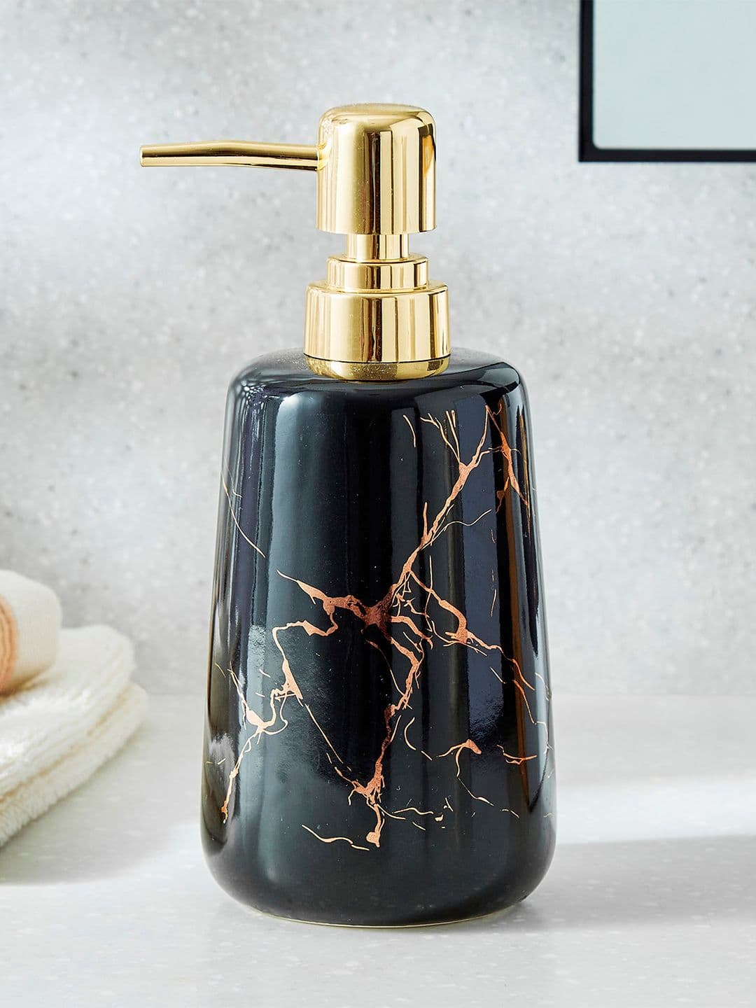 Home Centre Aubree Vince Black & Gold Toned Printed Ceramic Soap Dispenser - view 1