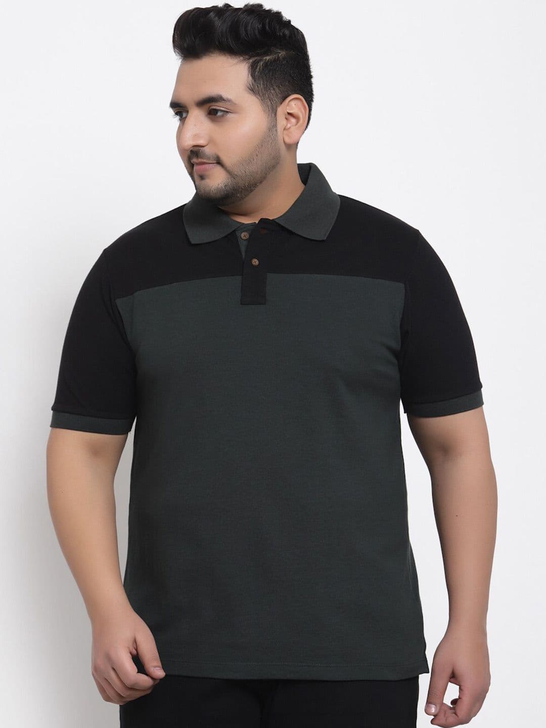 Kalt Plus Size Colourblocked Polo Collar T-shirt - view 1