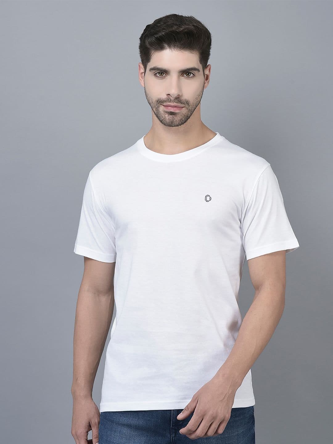 Dollar Men Round Neck Solid Colour T-Shirt With Chest Logo - view 1