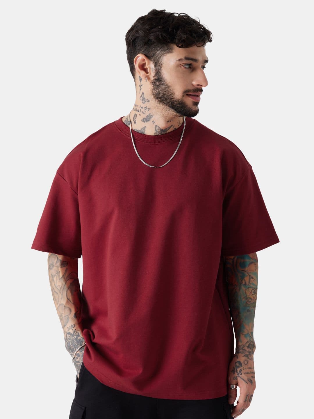 The Souled Store Men Solid Red Cotton Oversized Fit T-Shirts - view 1