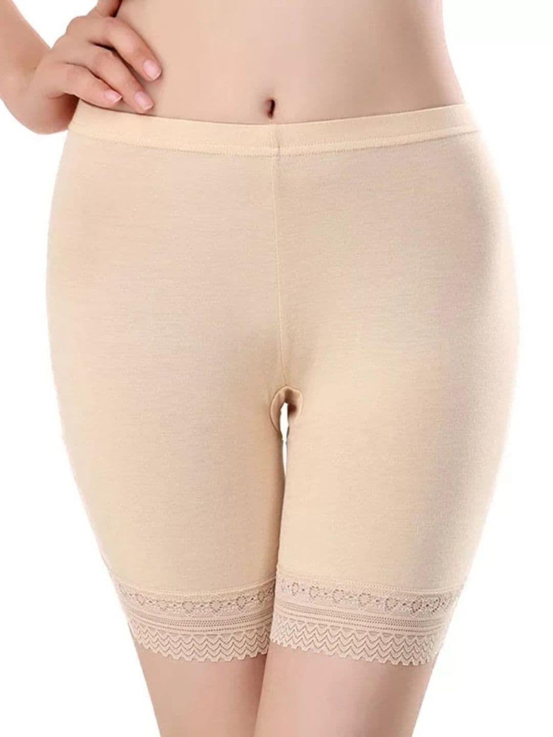 PLUMBURY Women Mid-Rise Under Dress Shorts With Lace Edge - view 1