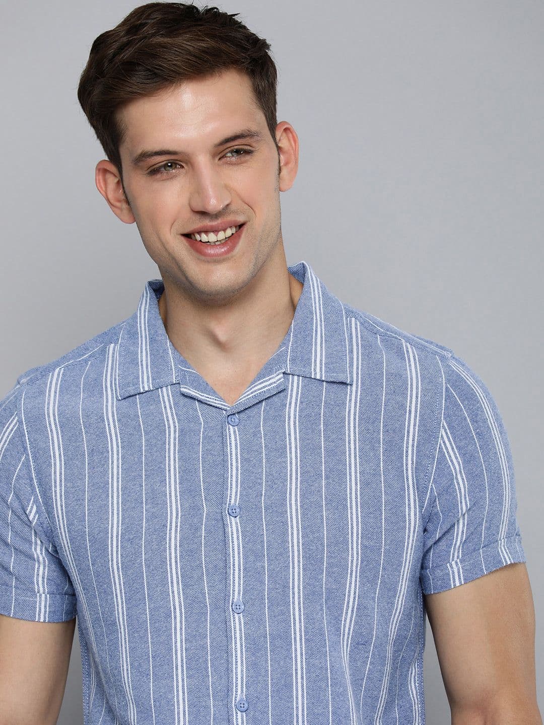HERE&NOW Men Slim Fit Opaque Striped Cuban Collar Casual Shirt - view 1