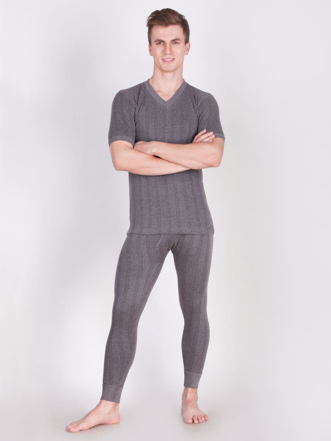 Dollar Ultra Men Grey Striped Thermal T-Shirt - view 1