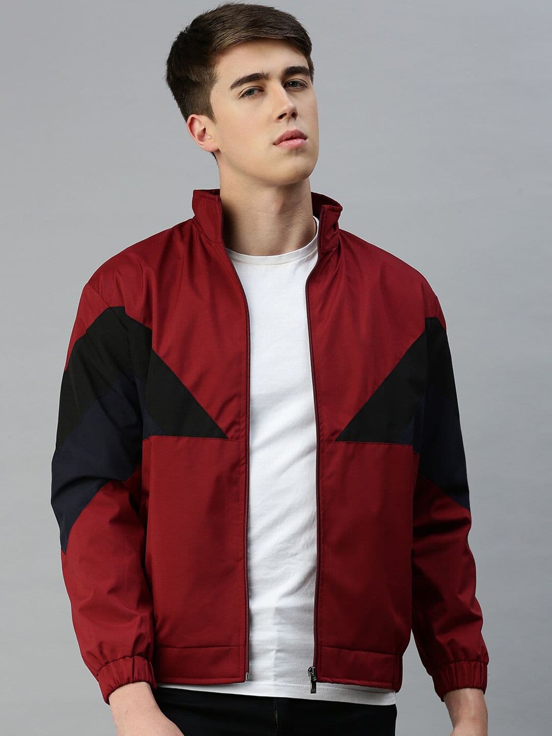 VOXATI Colourblocked Zip-Front Casual Bomber Jacket - view 1