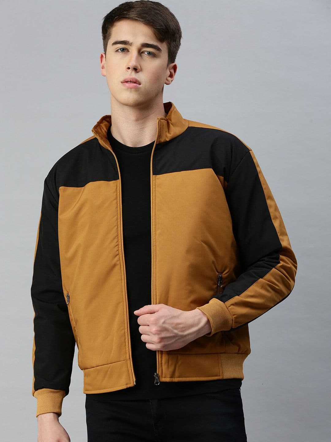 VOXATI Mock Collar Zip Detail Colourblocked Bomber Jacket - view 1