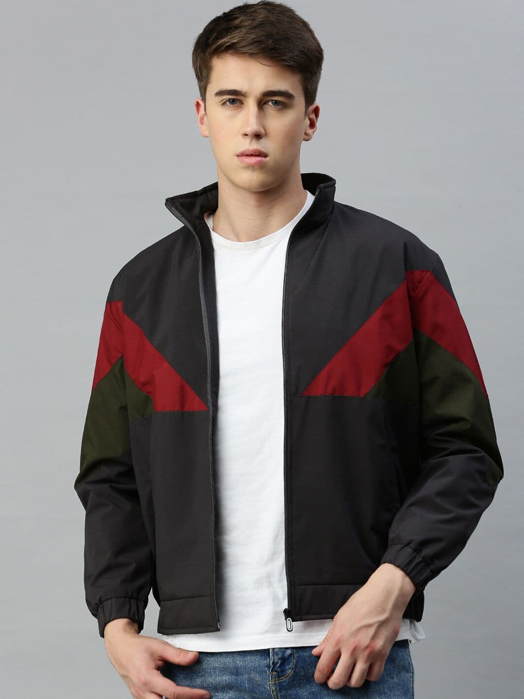 VOXATI Men Colourblocked Mock Collar Sporty Jacket - view 1