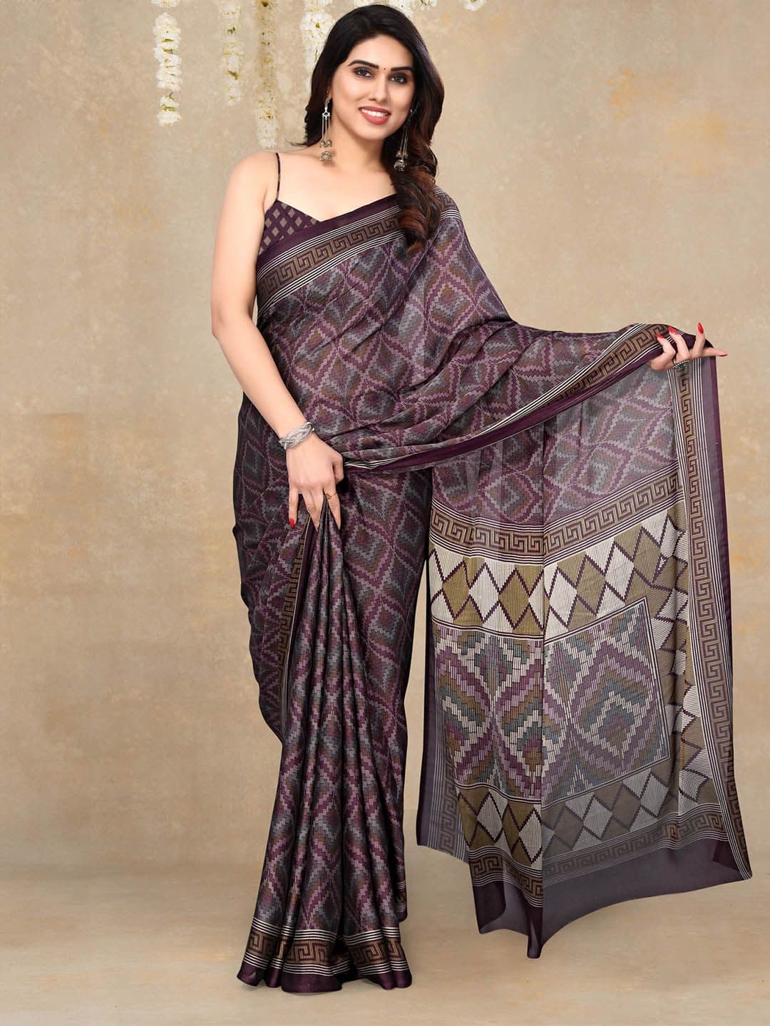 MIRCHI FASHION Magenta & Beige Ethnic Motif Printed Saree - view 1