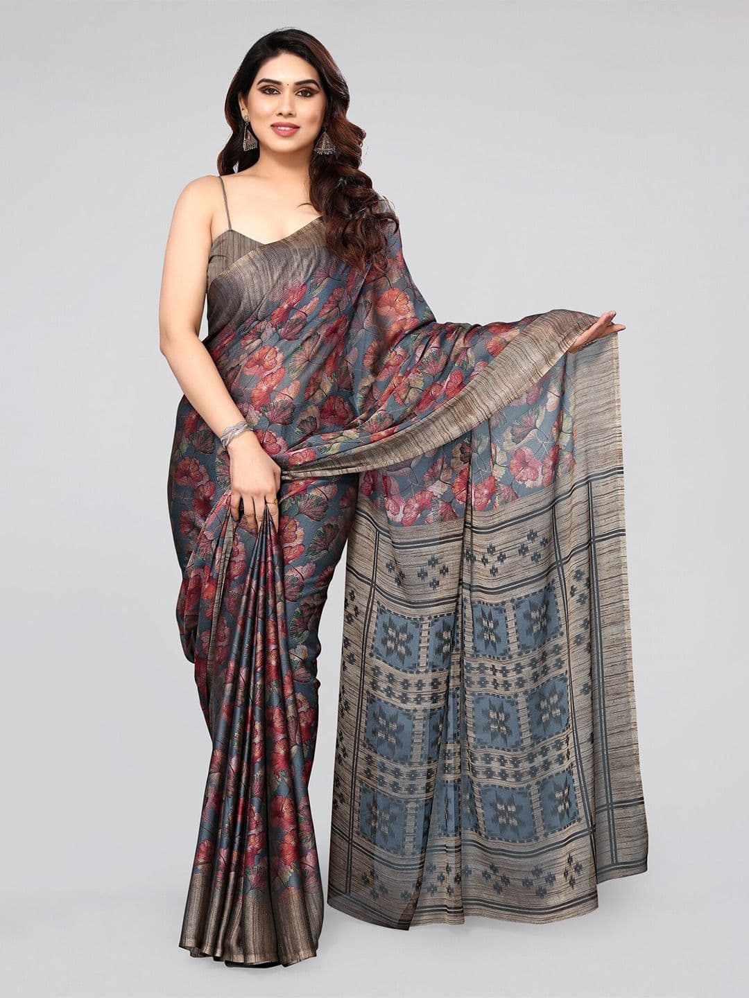 MIRCHI FASHION Grey & Rust Floral Printed Saree - view 1