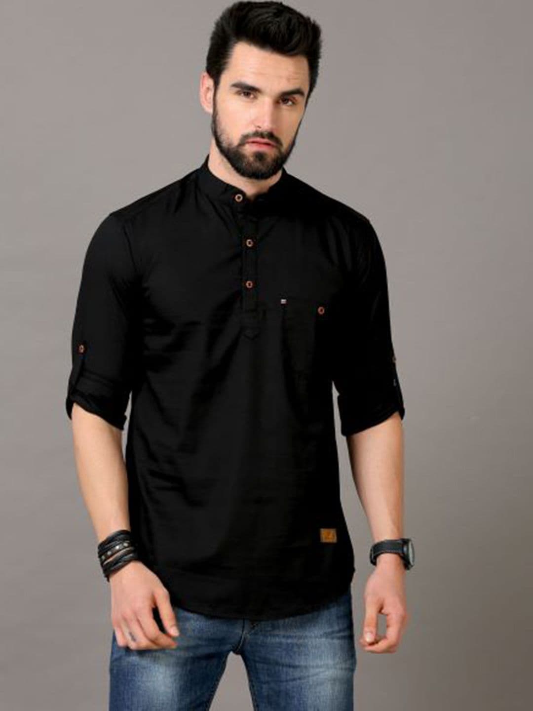 Tallwalker Band Collar Pure Cotton Straight Kurta - view 1
