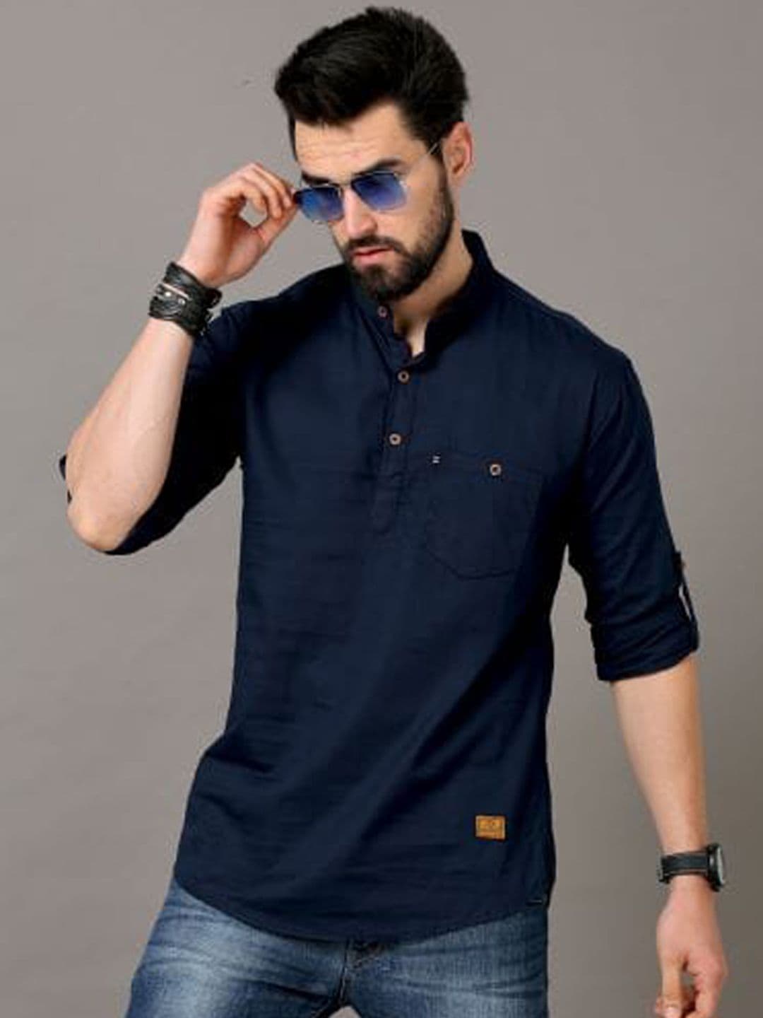 Tallwalker Band Collar Pure Cotton Straight Kurta - view 1