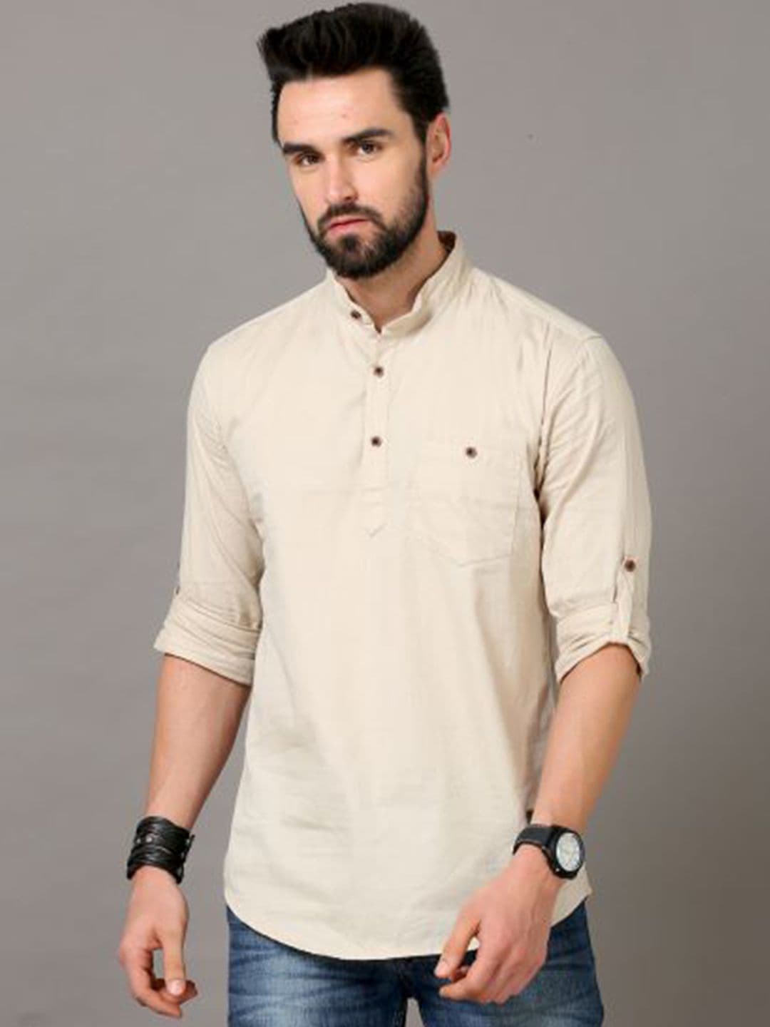 Tallwalker Band Collar Pure Cotton Straight Kurta - view 1