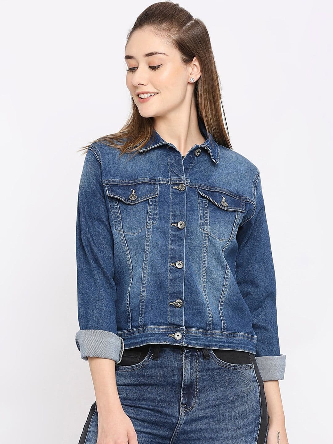 SPYKAR Women Washed Crop Denim Jacket - view 1
